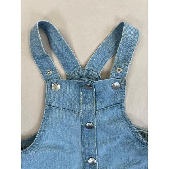 DKNY Girls Denim Jumper Dress Button Front Pocketed Strap Shoulders Overall Sz 6 - Picture 4 of 8